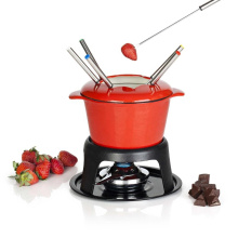 Gusseisenfondue aus rotem Email